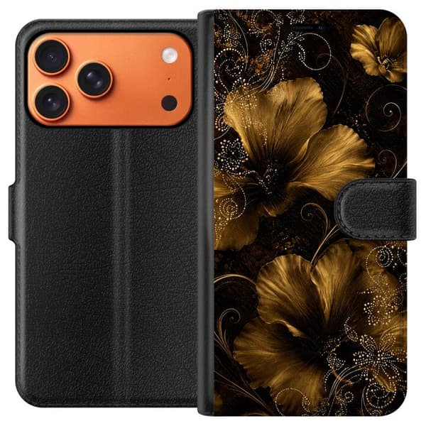 Kompatibelt Lommeboketui til Apple iPhone 17 Pro Max Gyllen blomstring