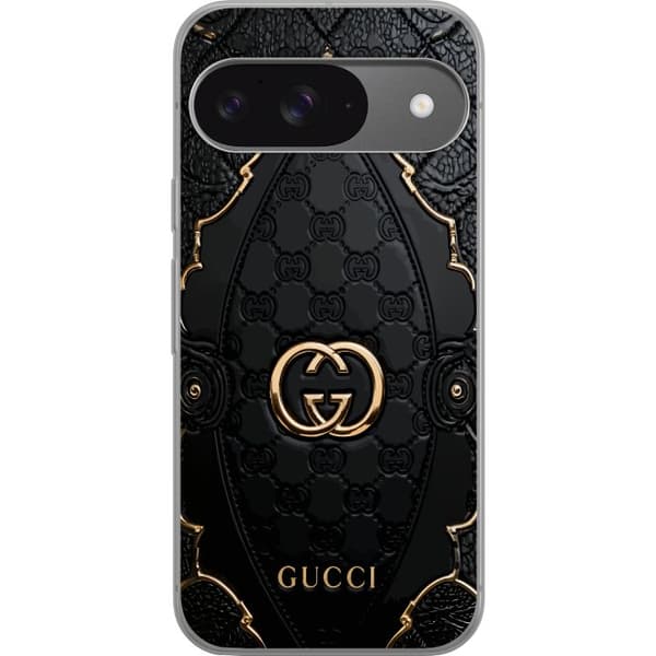 Kompatibelt Mobildeksel til Google Pixel 9 Pro Elegant svart monogrammønster med vattert design og gullfargede detaljer