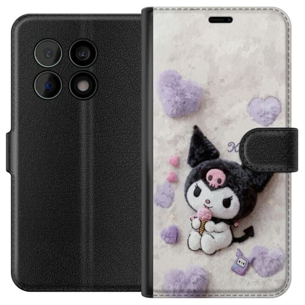 Kompatibel Tegnebogsetui til OnePlus 10 Pro Sød sort-hvid figur med lyserød is og bløde hjerter