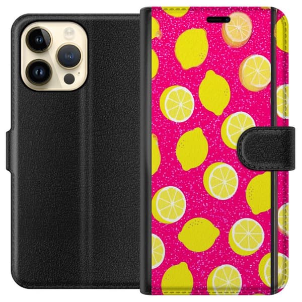 Yhteensopiva Lompakkokotelo Apple iPhone 14 Pro Max Citronmönster rosa