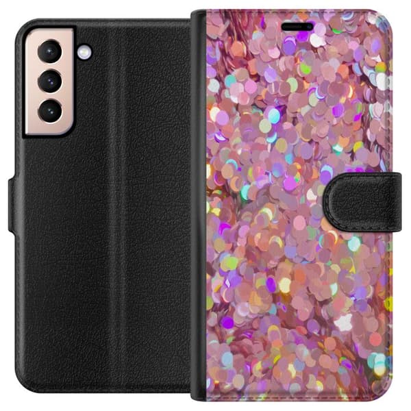 Kompatibelt Lommeboketui til Samsung Galaxy S21 Rosa Glitter