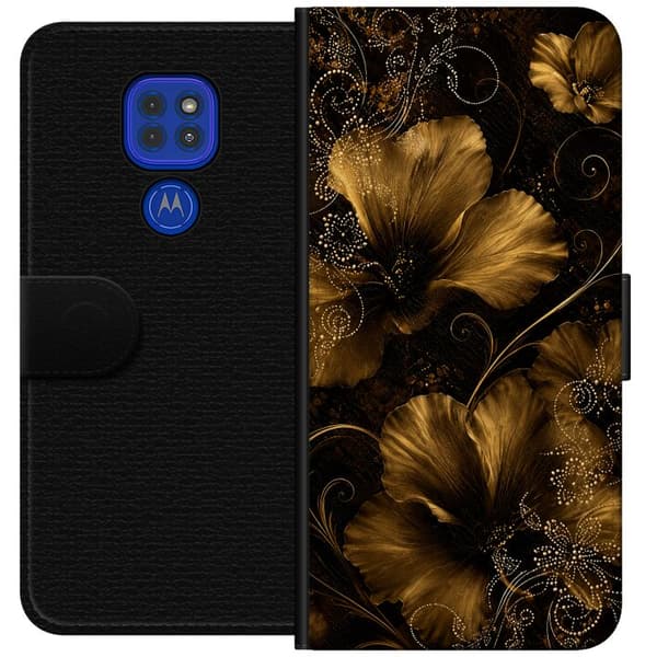 Kompatibel Tegnebogsetui til Motorola Moto G9 Play Gylden blomstring