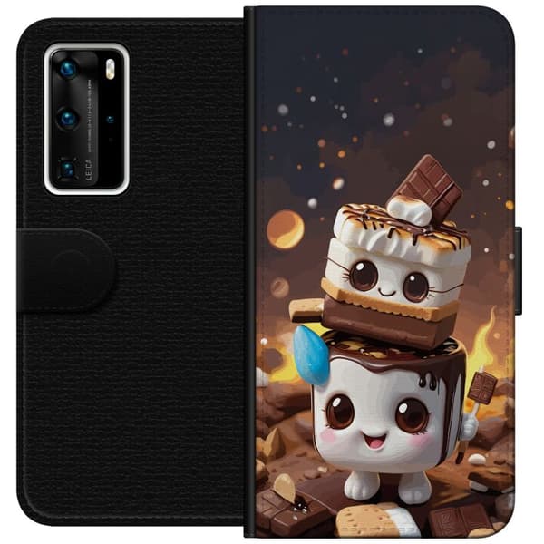Kompatibel Tegnebogsetui til Huawei P40 Pro Sød dessertdesign med marshmallow