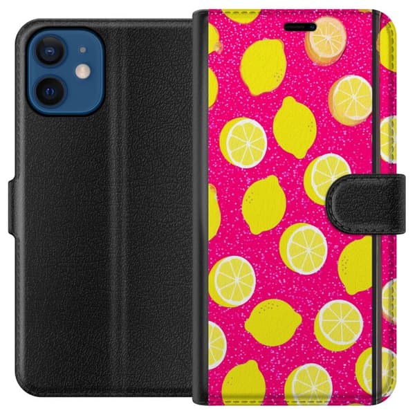 Kompatibelt Lommeboketui til Apple iPhone 12 Citronmönster rosa