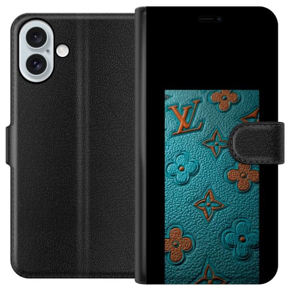 Kompatibel Tegnebogsetui til Apple iPhone 16 Plus Elegant monogramdesign med præget læderfornemmelse
