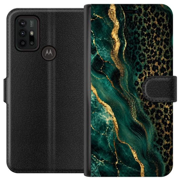 Kompatibel Tegnebogsetui til Motorola Moto G30 Smaragdleopard