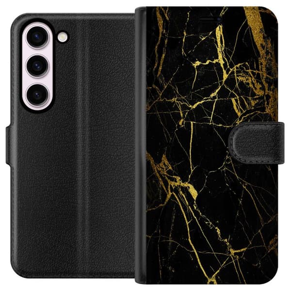 Kompatibel Tegnebogsetui til Samsung Galaxy S23 Marmor Sort & Guld