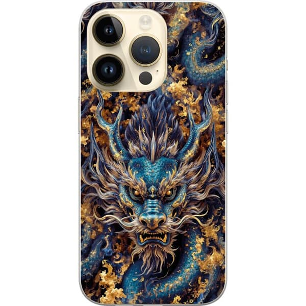 Kompatibelt Mobildeksel til Apple iPhone 15 Pro Nærbilde av kraftig fantasydrage