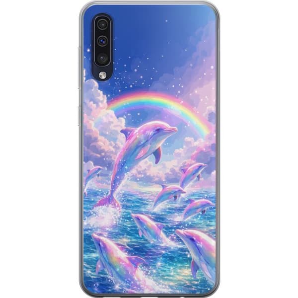 Kompatibelt Mobildeksel til Samsung Galaxy A50 Glittrande regnbågsdelfiner