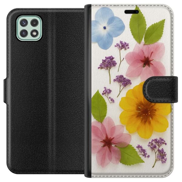 Kompatibel Tegnebogsetui til Samsung Galaxy A22 5G Pressede blomster