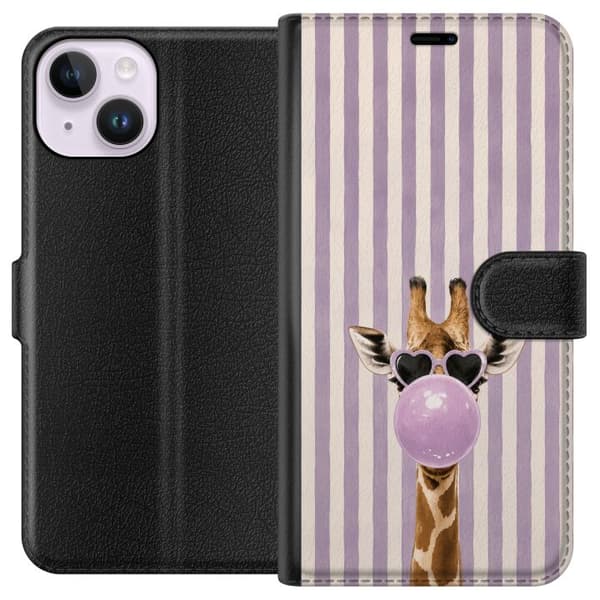 Kompatibel Tegnebogsetui til Apple iPhone 14 Giraff med tuggummibubbla