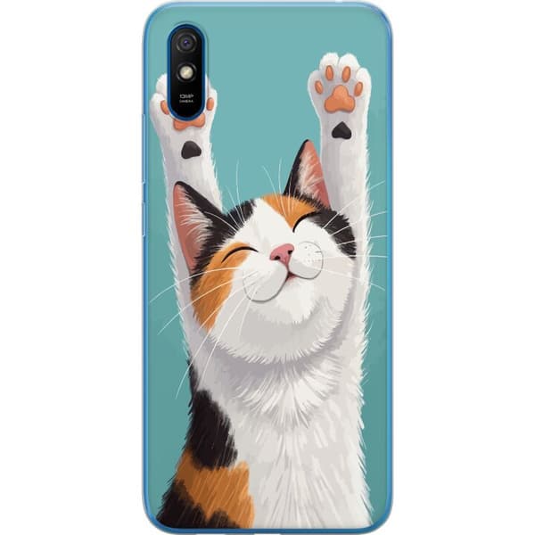 Kompatibelt Mobilskal till Xiaomi Redmi 9AT Glad trefärgad katt