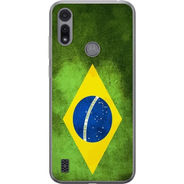 Kompatibelt Mobildeksel til Motorola Moto E6i Brasiliansk flagg med rustikk tekstur
