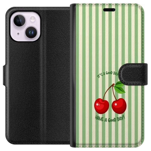 Kompatibel Tegnebogsetui til Apple iPhone 14 Plus Sødt kirsebærmotiv med hjerteformet design