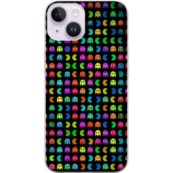 Kompatibelt Mobildeksel til Apple iPhone 15 Plus Retrospill med Pac-Man og klassiske spøkelser