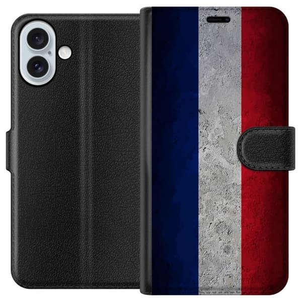 Kompatibel Tegnebogsetui til Apple iPhone 16 Plus Renset fransk flagdesign