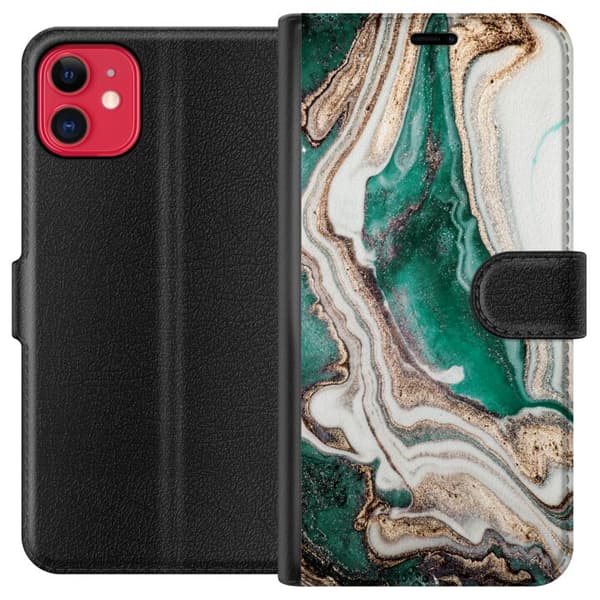 Kompatibel Tegnebogsetui til Apple iPhone 11 Grøn/Guld marmor