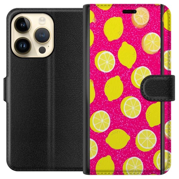 Kompatibelt Plånboksfodral till Apple iPhone 15 Pro Citronmönster rosa