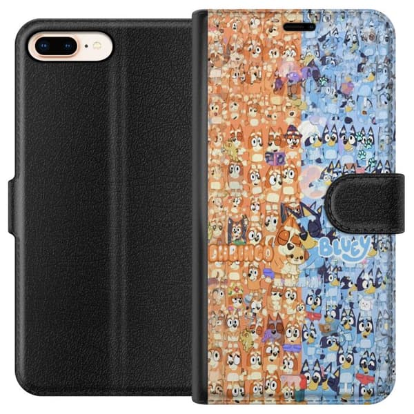 Kompatibel Tegnebogsetui til Apple iPhone 8 Plus Tecknat Bluey-kollage for børn