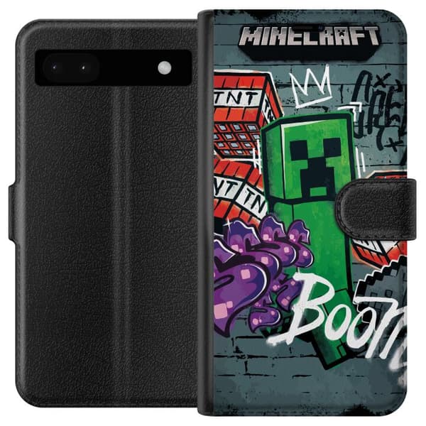 Kompatibelt Plånboksfodral till Google Pixel 6a Grönt spelmotiv med blockfigur, dynamit och grafiska graffitidetaljer