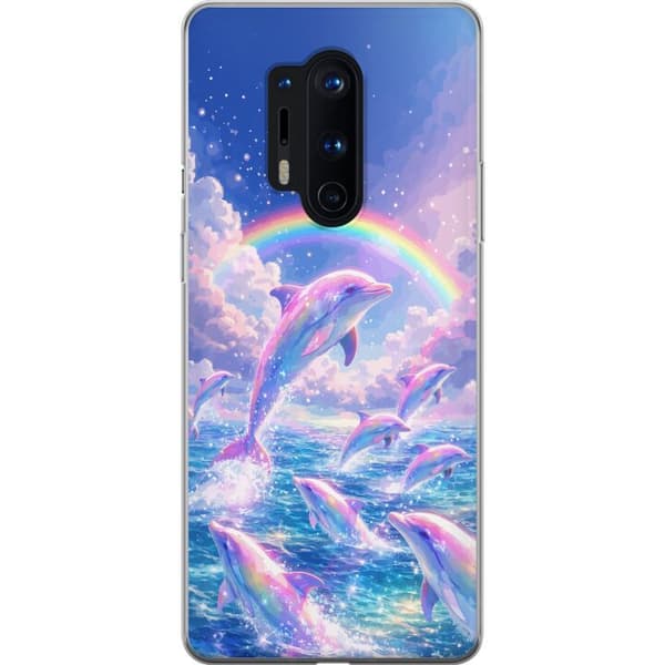 Kompatibelt Mobildeksel til OnePlus 8 Pro Glittrande regnbågsdelfiner