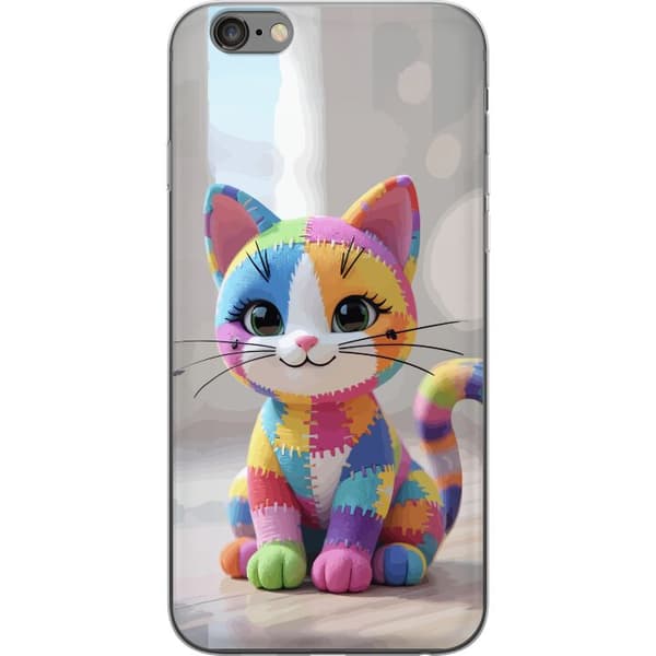 Kompatibel Mobilcover til Apple iPhone 6s Plus Sød farverig kat i patchworkstil med store øjne