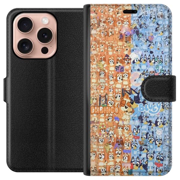 Kompatibel Tegnebogsetui til Apple iPhone 16 Pro Tecknat Bluey-kollage for børn