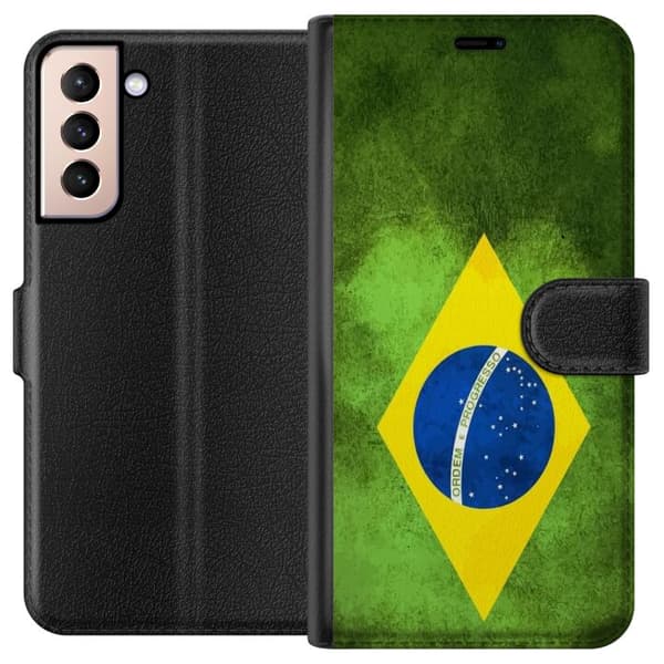 Kompatibel Tegnebogsetui til Samsung Galaxy S21 Brasiliansk flag med rustik tekstur