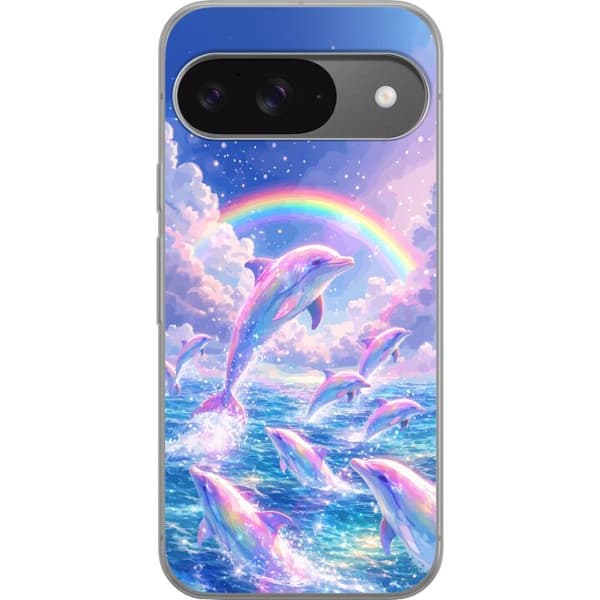Kompatibel Mobilcover til Google Pixel 9 Pro Glittrande regnbågsdelfiner