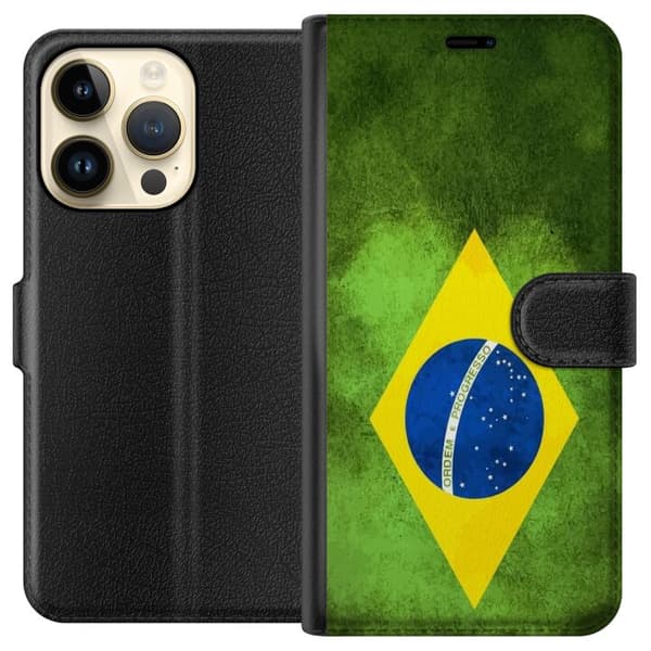 Kompatibel Tegnebogsetui til Apple iPhone 15 Pro Brasiliansk flag med rustik tekstur