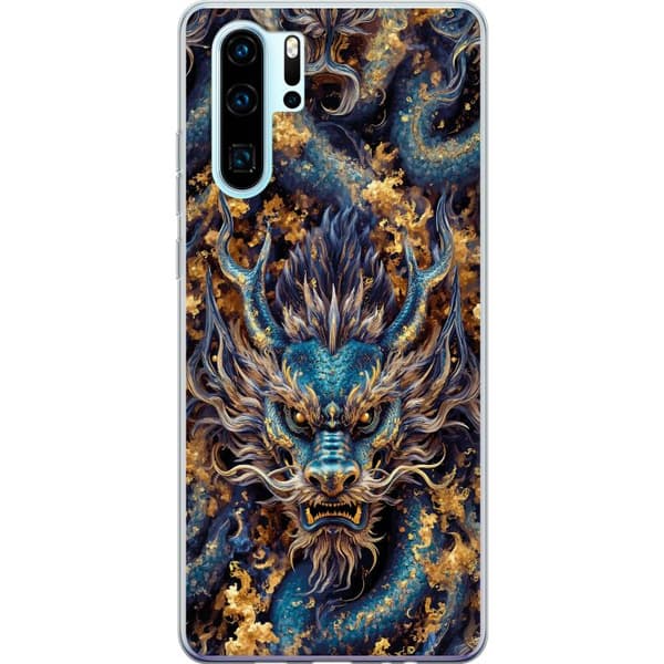 Kompatibelt Mobildeksel til Huawei P30 Pro Nærbilde av kraftig fantasydrage