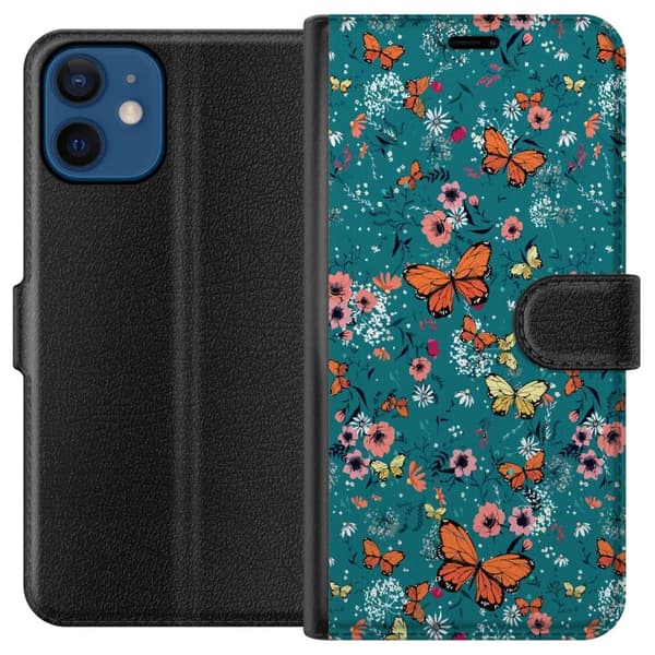 Kompatibelt Lommeboketui til Apple iPhone 12 Sommerfugler og blomster