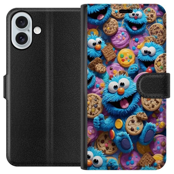 Kompatibel Tegnebogsetui til Apple iPhone 16 Plus Blå kakmonster med kakor