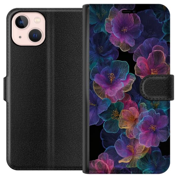 Kompatibel Tegnebogsetui til Apple iPhone 13 Elegant blomstermønster med mørk baggrund