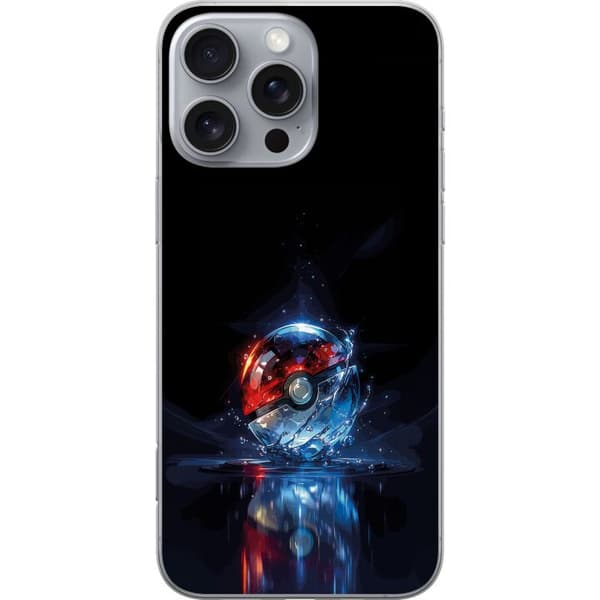 Kompatibelt Mobildeksel til Apple iPhone 16 Pro Max Pokéball med refleksjon og blå vann effekter