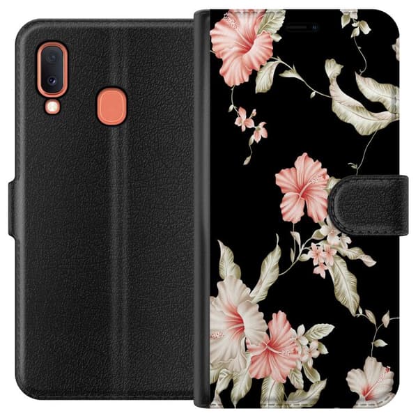 Kompatibelt Plånboksfodral till Samsung Galaxy A20e Floral Pattern Black