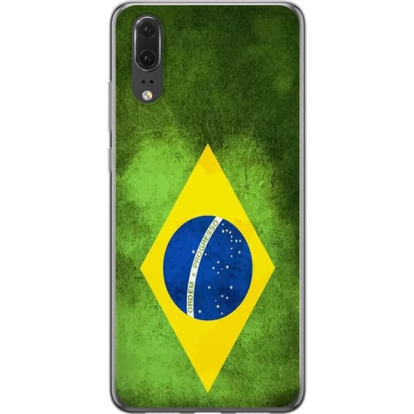 Kompatibelt Mobildeksel til Huawei P20 Brasiliansk flagg med rustikk tekstur