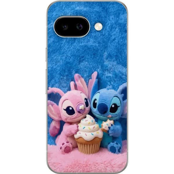 Kompatibelt Mobildeksel til Google Pixel 9a Søte blå og rosa figurer med stor cupcake og strøssel