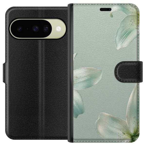 Kompatibel Tegnebogsetui til Google Pixel 11 Elegant design med mintgrønne liljer og harmoniske blomsterdetaljer