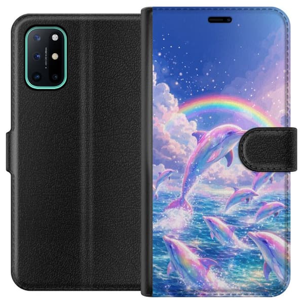 Kompatibel Tegnebogsetui til OnePlus 8T Glittrande regnbågsdelfiner