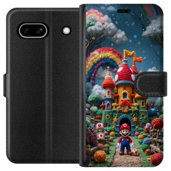 Kompatibelt Lommeboketui til Google Pixel 7a Super Mario-inspirert eventyrtema