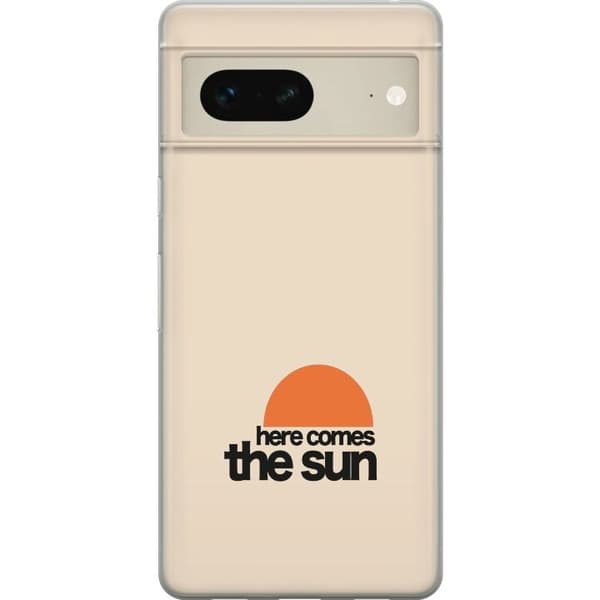 Kompatibelt Mobildeksel til Google Pixel 7 Retrodesign med en oransje sol og teksten Here Comes the Sun