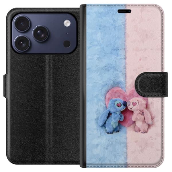 Kompatibel Tegnebogsetui til Apple iPhone 17 Pro Søde blå og lyserøde figurer foran et stort lyserødt hjerte