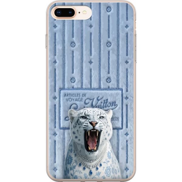Kompatibelt Mobildeksel til Apple iPhone 8 Plus Stilig dyremotiv med hvit leopard og eksklusive blå detaljer