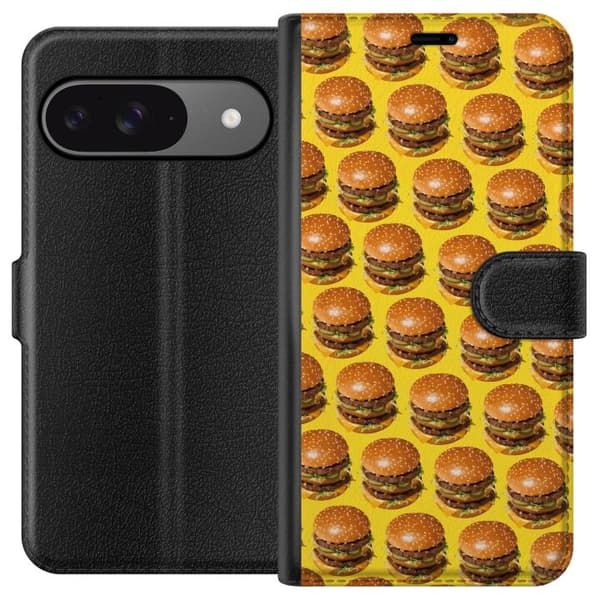 Kompatibel Tegnebogsetui til Google Pixel 9 Grafisk hamburgermønster til madelskere