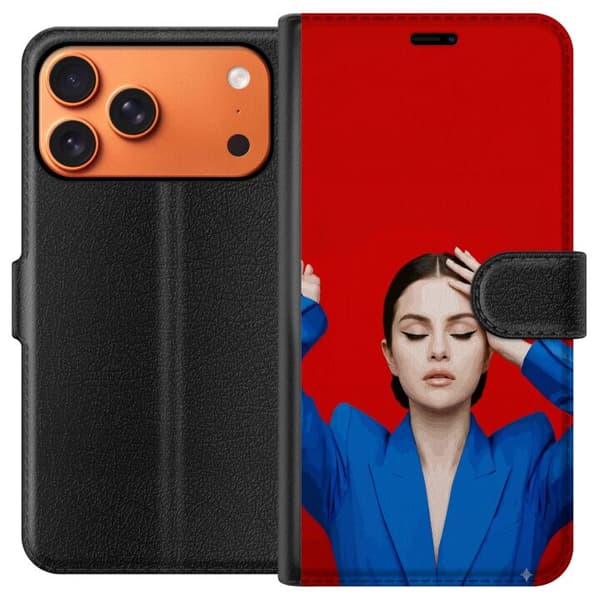 Kompatibel Tegnebogsetui til Apple iPhone 17 Pro Max Moderne portræt af kvinde i blå blazer mod rød baggrund
