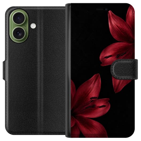 Kompatibelt Plånboksfodral till Apple iPhone 18 Red Lily Noir