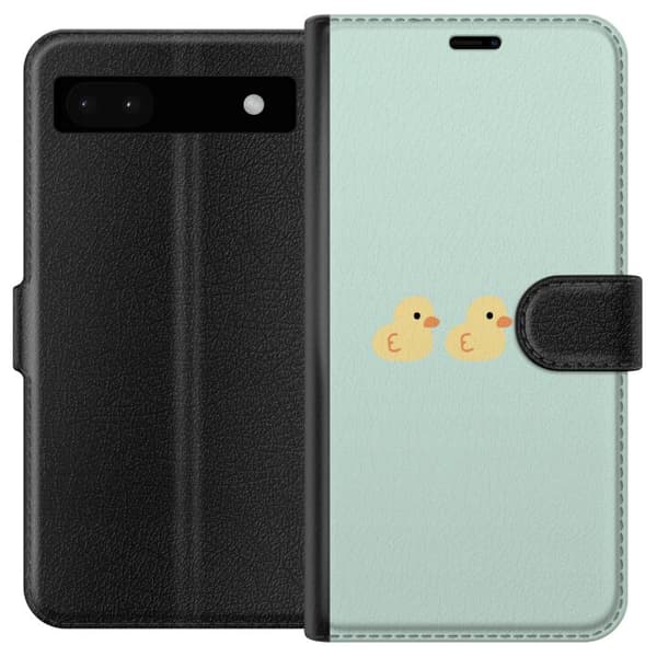 Kompatibel Tegnebogsetui til Google Pixel 6a Tre søde gule ænder på række med orange næb mod mintgrøn baggrund