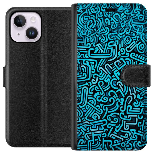 Kompatibel Tegnebogsetui til Apple iPhone 14 Plus Blå abstrakt graffiti