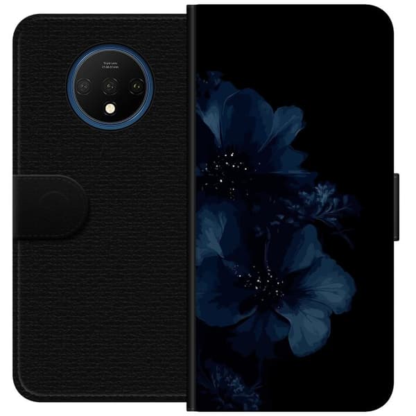 Kompatibel Tegnebogsetui til OnePlus 7T Mörkblå blommor